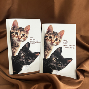 Carte de remerciement d'anniversaire personnalisée avec joli chat pliée avec logo personnalisé avec enveloppe - Product Image 3