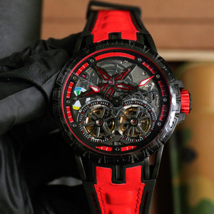 Wholesale Luxury Double Tourbillon Mechanical Watch Men's <b>Red</b> Black Skeleton Dial Leather Strap Wristwatch - Product Image 6