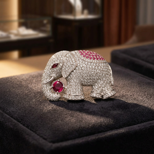 Broche éléphant de luxe en argent 925 avec pierre précieuse couleur rubis et diamants CZ, bijou animalier pour femme, fournisseur en gros - Product Image 5
