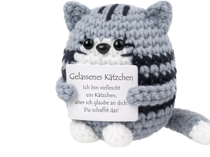 Peluche de <span class=keywords><strong>Gato</strong></span> Tabby de Ganchillo Suave con Tarjeta de Ánimo, Figura de Gatito Positiva Hecha a Mano para Decoración de Oficina y Dormitorio - Product Image 1