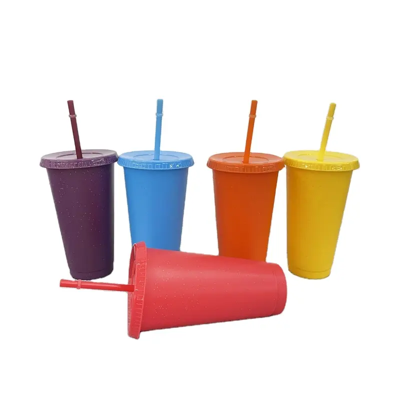 LGBT Pride summer drinking 16oz 24oz glitter Reusable plastic glitter Drink Cup with Lids and Straws for cold water drinks