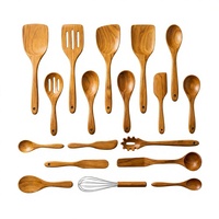 Ensemble complet d'ustensiles de cuisine en bois d'acacia 15 pièces – Spatules, cuillères et fouet de qualité supérieure pour casseroles antiadhésives et cuisson intensives