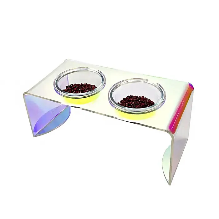 Personalizado Neon Acrílico Pet Alimentador Stand Raised Dog Bowls Titular Rainbow Color Lucite Comida Alimentação Tigelas Com Stand Holder