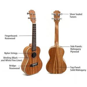 Ukelele Premium de Concierto de 23 Pulgadas, Madera de Caoba Sólida, 4 Cuerdas, con Diapasón de Palisandro y Cuerdas de Nailon para Principiantes - Product Image 3