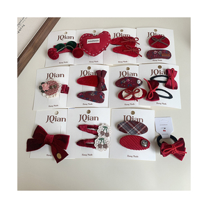 Pinza de pelo con lazo de Año Nuevo rojo brillante para niños hecha a mano 1 tela cereza en forma de corazón horquillas dulce niña lindo flequillo lateral <span class=keywords><strong>BB</strong></span> Clip - Product Image 2