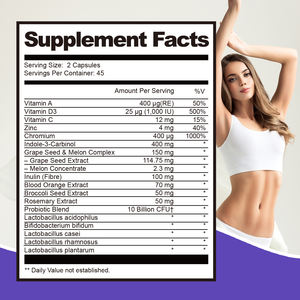 Cápsulas de Indol-3-Carbinol Premium, Mezcla de Vitaminas e Inulina, Personalizadas OEM ODM, Certificadas NSF ISO, Veganas, Kosher, Halal - Product Image 4