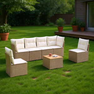 Ensemble de canapés de jardin en rotin beige 6 places, résistant aux intempéries, mobilier d'extérieur au design contemporain - Product Image 2