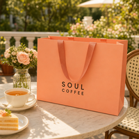 Sac de shopping orange personnalisé avec poignée en ruban noir, logo imprimé, impression pour boutique de cadeaux