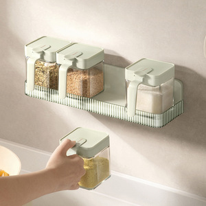 HeDou Wall Mounted Spice Rack With Containers 3 Pcs Rectangle Easy Cleaning Kitchen Storage Shelf For Spices And Seasonings - Product Image 1
