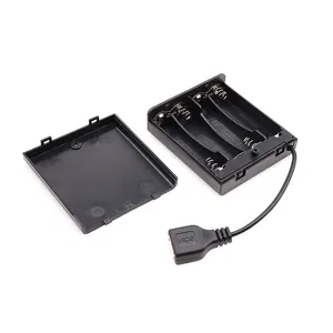 AA * 4便携式USB端口迷你电池盒支架4 * AA黑色电池盒6v电池盒，带开/关开关和盖