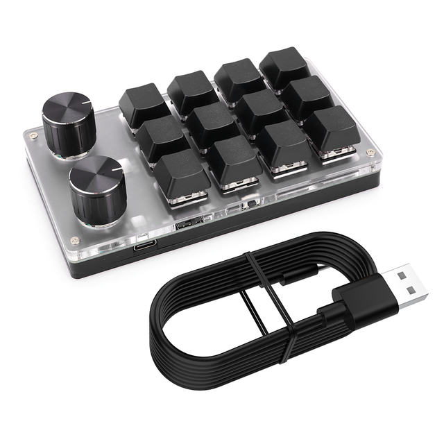 12 Key 2 Knob Programming Macro Custom Knob Keyboard Bt-Compatible/Wired RGB Hotswap Mechanical Gaming Keyboard