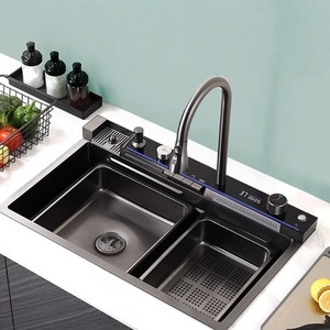 Luxurious stainless steel waterfall <b>sink</b> with a large single basin for <b>kitchen</b> dishwashing - Product Image 1