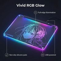 Alas Mouse Gaming Kaca Temper Anime Lucu dengan Lampu RGB, Permukaan Ultra Halus, Tahan Gores & Mudah Dibersihkan, Stok Tersedia