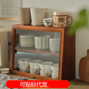 Solid Wood Desktop <b>Storage</b> <b>Box</b> Rectangle Retro Design For Cups Figurines Display Rack Standing Type Tidy Organizer - Product Image 5