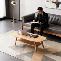 Table basse en chêne massif avec étagère de rangement, bureau naturel pour bureau à domicile, montage facile