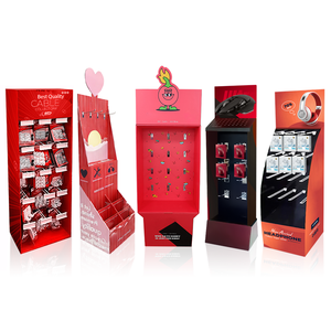 Supermarket Floor <strong>Display</strong> Rack Modern Foldable Paperboard Stand <strong>with</strong> Peg <strong>Hooks</strong> for Hanging Electronic Products - Product Image 1