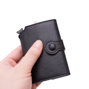 Porte-cartes automatique en cuir véritable avec fermeture éclair, nouveau style vintage, mode unisexe, blocage RFID, étui pour cartes d'identité professionnel, usage quotidien - Product Image 4