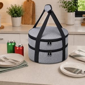 Sac isotherme à 2 compartiments pour repas, avec support pour assiette chaude et saladier, et poignée - Product Image 2