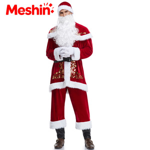 Disfraz de Navidad para Mujer y Niña, Traje de Santa Claus con Estampado Navideño, Sombrero, Chal, Top, Pantalones, Cinturón, Botas, Manoplas, Barba y Peluca - Product Image 1