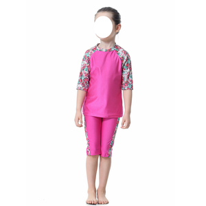 Estate <span class=keywords><strong>3</strong></span> pezzi costumi da bagno musulmani per bambini stampa floreale maniche corte costumi da bagno tradizionali islamici bambini bambine costumi da bagno - Product Image 3