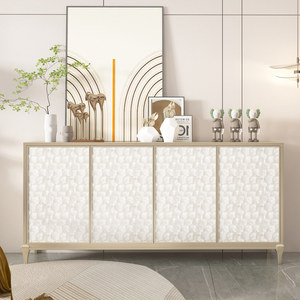 Shell Solid Wood Light Luxury <strong>Sideboard</strong> Integrated Wall <strong>Kitchen</strong> Storage <strong>Cabinet</strong> with Champagne Gold Finish for Small Apartments - Product Image 2