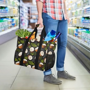 กระเป๋าโท้ทขนาดใหญ่พร้อมหูหิ้วลายใบไม้เขตร้อนลายเสือชีตาห์ กระเป๋าช้อปปิ้งโพลีเอสเตอร์เนื้อนุ่มแบบกำหนดเองสำหรับการช้อปปิ้งชายหาด - Product Image 6