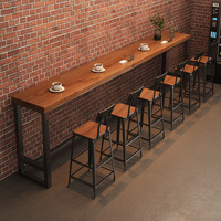 Tavolo da Bar in Legno Massello, Tavolo Lungo per Caffetteria, Bar, Ristorante, Set Tavolo e Sedie con Gambe Alte