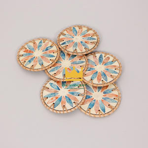 ถาดรองแก้วหวายทรงกลมเป็นมิตรกับสิ่งแวดล้อมจากเวียดนามพร้อมเปลือกหอยมุกที่ขายดีที่สุดมีดีไซน์ใหม่ - Product Image 4