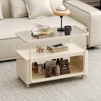 Table basse d'appoint mobile moderne en bois, style crème, luxe léger, hauteur réglable, avec plateau en verre caméléon, mini table d'appoint pour canapé, usage domestique