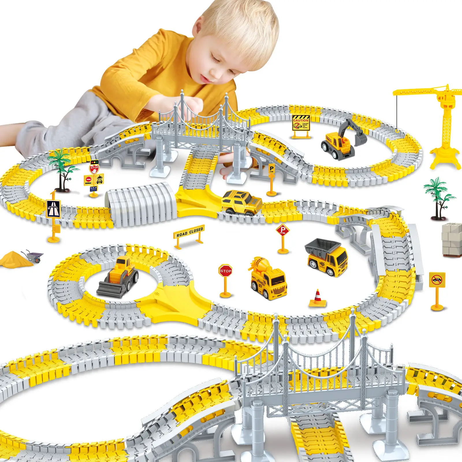 345 PCS City Construction Race Tracks DIY Flexible Track Car Toys Electric Slot Car Racing Track Set For Kids