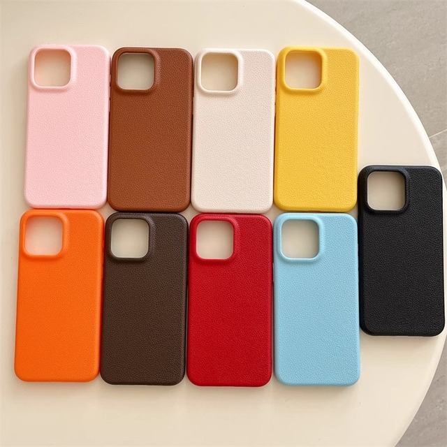 Wholesale Solid Color Lychee Grain Leather Phone Case for iPhone 16 15 Pro Max Shockproof Durable Protective Cover