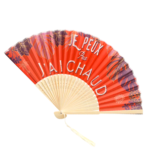 Abanico de mano con forma de flor de estilo vintage, material de bambú con logotipo personalizado y patrón para señora - Product Image 3