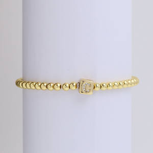 Braccialetto Personalizzato con Iniziale in Cubo Placcato <span class=keywords><strong>Oro</strong></span>, Cristalli di Zirconio, 26 Lettere, Bracciale con Perline Quadrate - Product Image 6