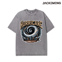 T-shirt en coton délavé surdimensionné avec imprimé citation « Hurricane » sur le thème des catastrophes, style streetwear rétro décontracté, vente en gros depuis l'entrepôt américain
