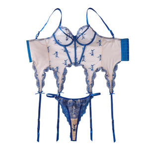 Completo Intimo Floreale Blu Elegante 2026 con Fiocco: Lingerie <span class=keywords><strong>Sexy</strong></span> Trasparente a Due Pezzi, Set Lingerie in Rete Aderente - Product Image 5