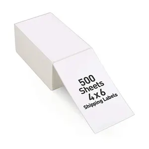 Custom Print 4X6 Inch Verzendlabels A6 Formaat Direct Thermisch Zelfklevend Papier Fanfold Vel Label Thermische Sticker