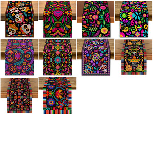Mantel de Lino con Diseño de Carnaval Mexicano, con Estampado Floral de Aves y Calaveras del Día de Muertos, <span class=keywords><strong>para</strong></span> Hoteles - Product Image 5