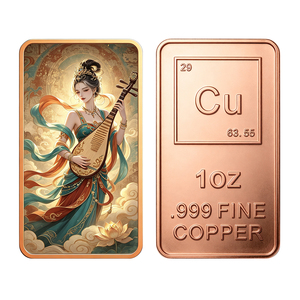 Barra <span class=keywords><strong>de</strong></span> Cobre Puro <span class=keywords><strong>de</strong></span> 1oz al por Mayor, Personalizada, .999 Fino, Roja, con Diseño <span class=keywords><strong>de</strong></span> Apsaras Voladoras <span class=keywords><strong>de</strong></span> Dunhuang y Diosa Pipa, para Colección o Regalo - Product Image 1