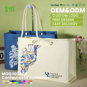 Hong'ao Durable réutilisable <span class=keywords><strong>toile</strong></span> coton sac fourre-tout personnalisé imprimé Logo ruban poignée personnalisé usage quotidien promotionnel cadeau sac - Product Image 2