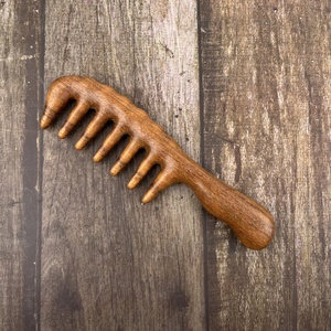 Cepillo de madera de sándalo natural de dientes anchos con mango, cepillo <span class=keywords><strong>para</strong></span> masaje capilar con láser, cepillo antiestático desenredante <span class=keywords><strong>para</strong></span> cabello rizado y peluquería - Product Image 4