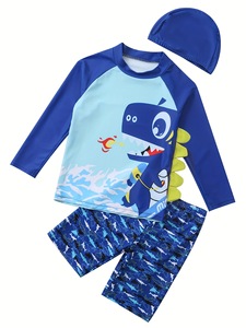 Maillots <span class=keywords><strong>de</strong></span> <span class=keywords><strong>bain</strong></span> pour garçons en polyester extensible à rayures personnalisés avec motifs <span class=keywords><strong>de</strong></span> dessins animés, ensemble <span class=keywords><strong>de</strong></span> 3 pièces pour la plage des enfants - Product Image 5