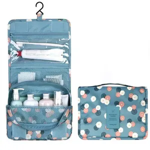 Bathroom Blue Polyester Womens Toilet Blue Small Travel Roll Up Toiletry Insulated Hanger Makeup Brush Belt Pouch Bag