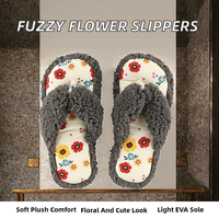 Chaussons d'intérieur confortables pour femmes, en fausse fourrure, à motif floral, à bout ouvert, avec semelle EVA, pour l'hiver