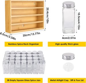 Estante de Especias de Bambú para Montar en la Pared de la Cocina con Frascos, Organizador de Especias de Bambú - Product Image 2