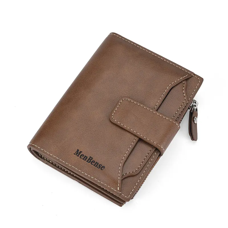 Factory Direct Short Wallet Leather Men Slim Card Holder Button Wallet Slim Wallet For Men Zipper Holder