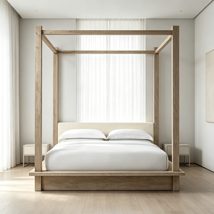 Lit à baldaquin en noyer massif de style américain moderne avec un design de lit moelleux, élégant, durable et écologique - Product Image 6