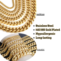Collier Chaîne Maille Cubaine Hip Hop Homme 18 Carats Plaqué Or Acier Inoxydable Maille Miami
