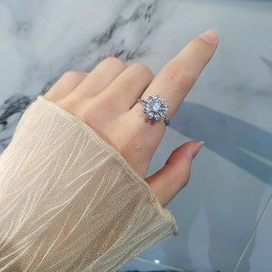 <b>Ring</b> with <b>Spinner</b> Flower Micro Insert Cubic Zirconia Copper Gold Plated Open Adjustable Fashion Jewelry For Women - Product Image 2