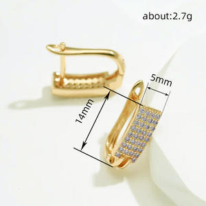 Pendientes de Aro de Oro Sólido de 18K de Lujo con Diamantes Redondos de Corte Brillante en Pavé para Mujer, Uso Diario, Estilo Geométrico - Product Image 5