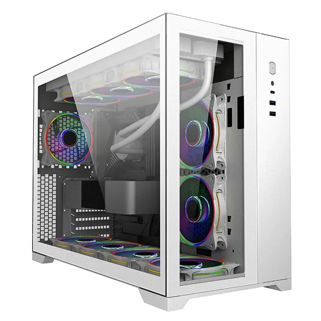 pc cabinet Two tempered glass gaming ATX full tower gamer computer case with RGB fan gaming computer cases